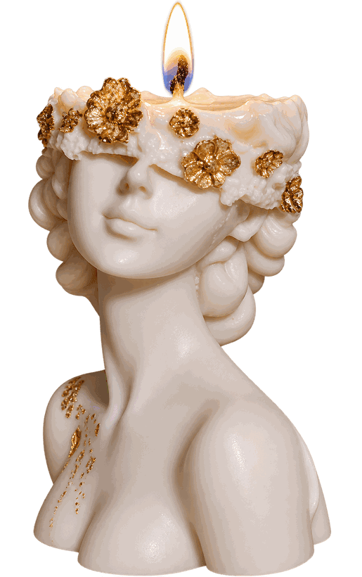 Vela busto con corona de flores doradas